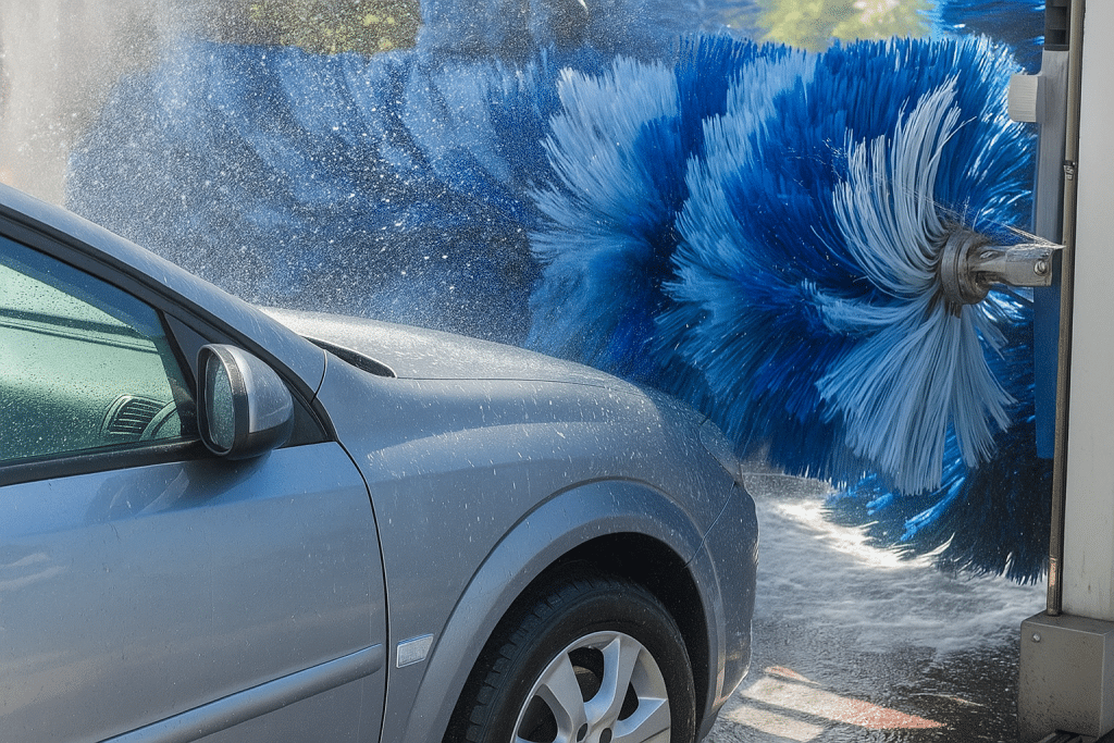 rouleaux de station qui lave une voiture