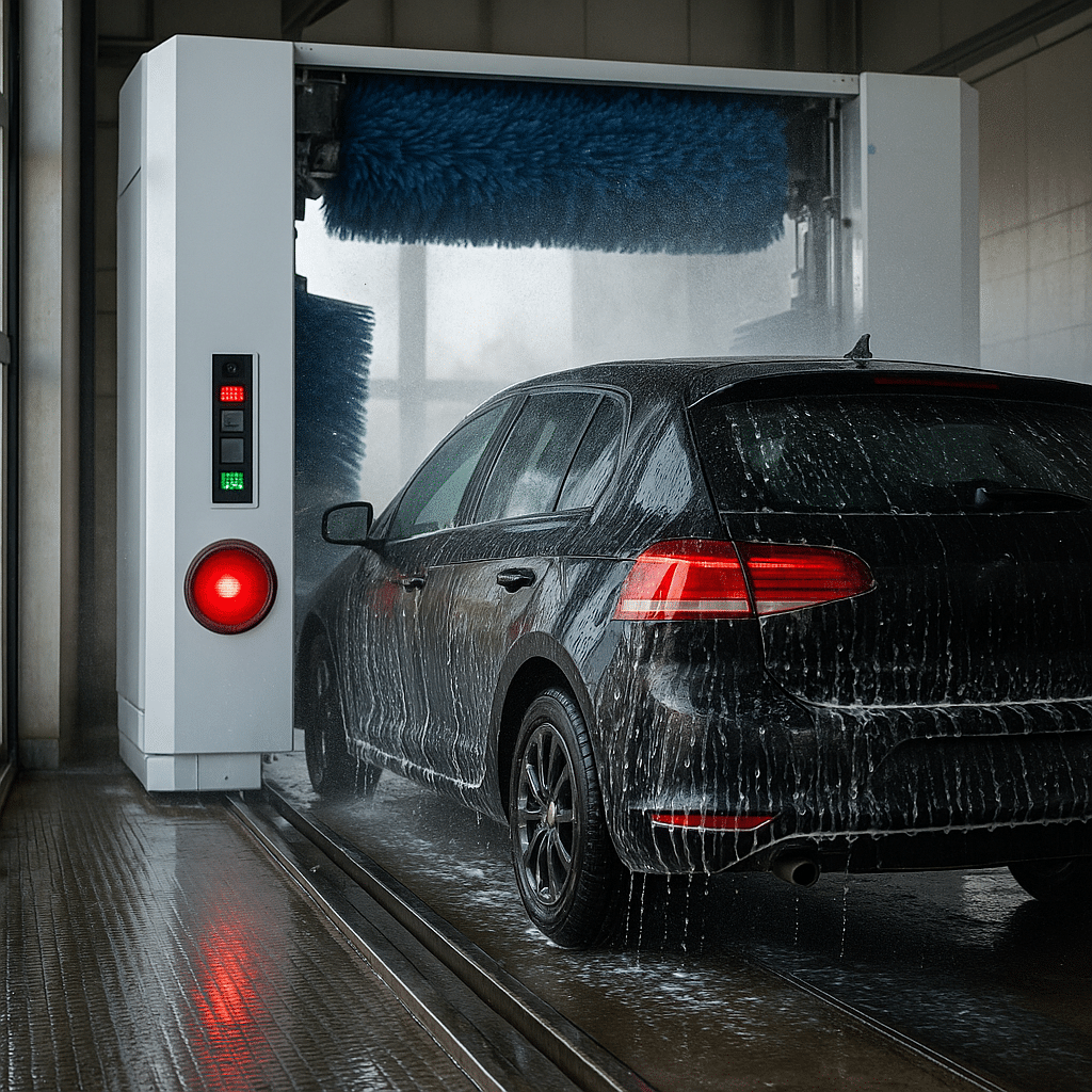 Voiture se faisant laver dans une station de lavage